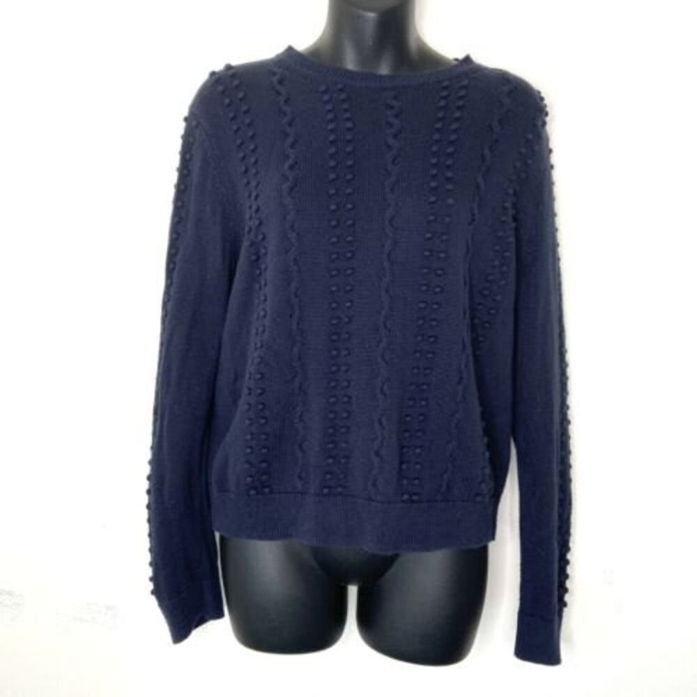 Brooks Brothers Navy Blue Crew Neck Sweater Long Sleeve Pom Women's Size‎ Large